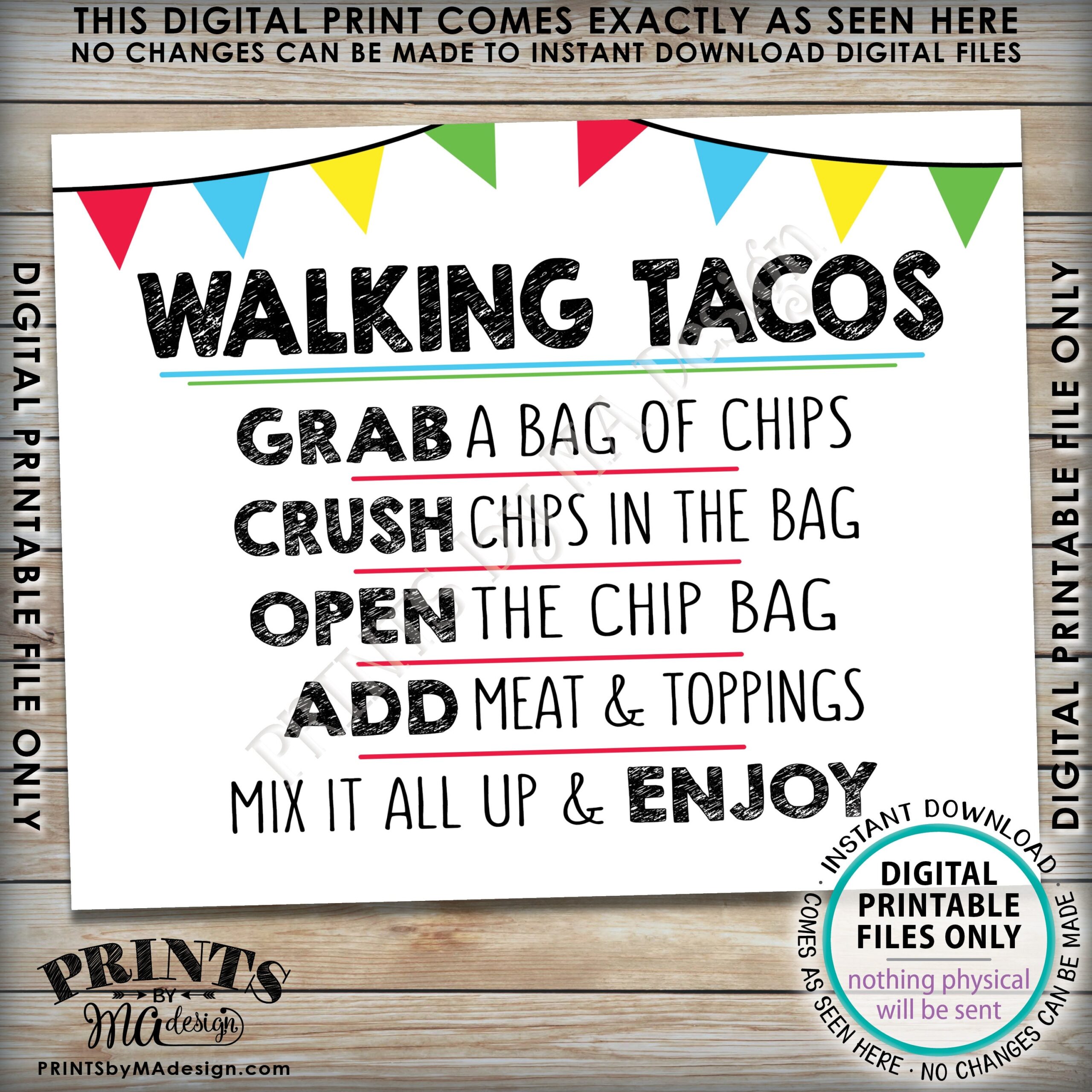 Walking Tacos Sign And Labels Build Your Own Taco Buffet Taco Bar 