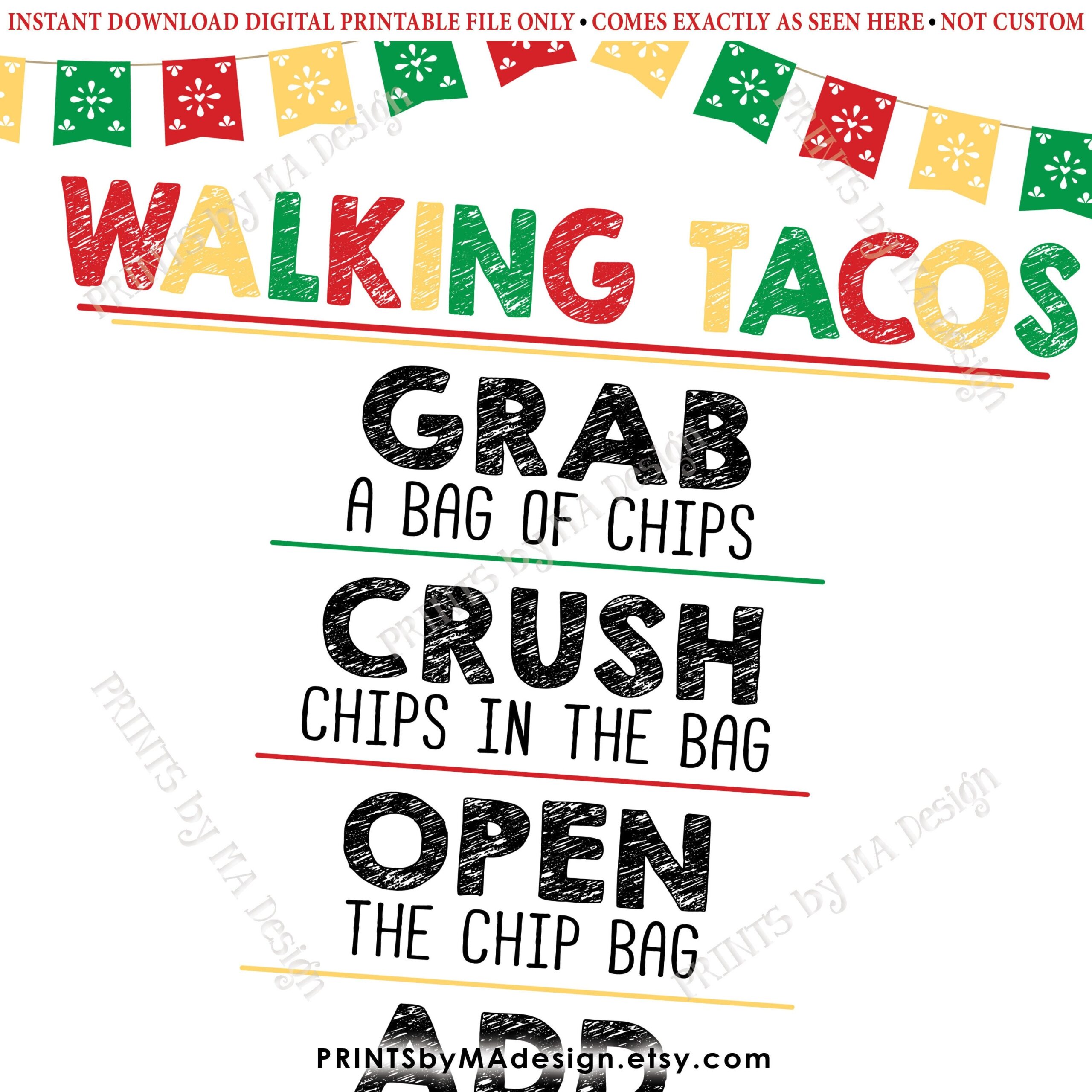 Walking Tacos Sign Taco Bar Sign Cinco De Mayo Fiesta PRINTABLE 8x10 