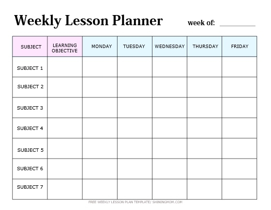 Weekly Lesson Plan Template Free Printable