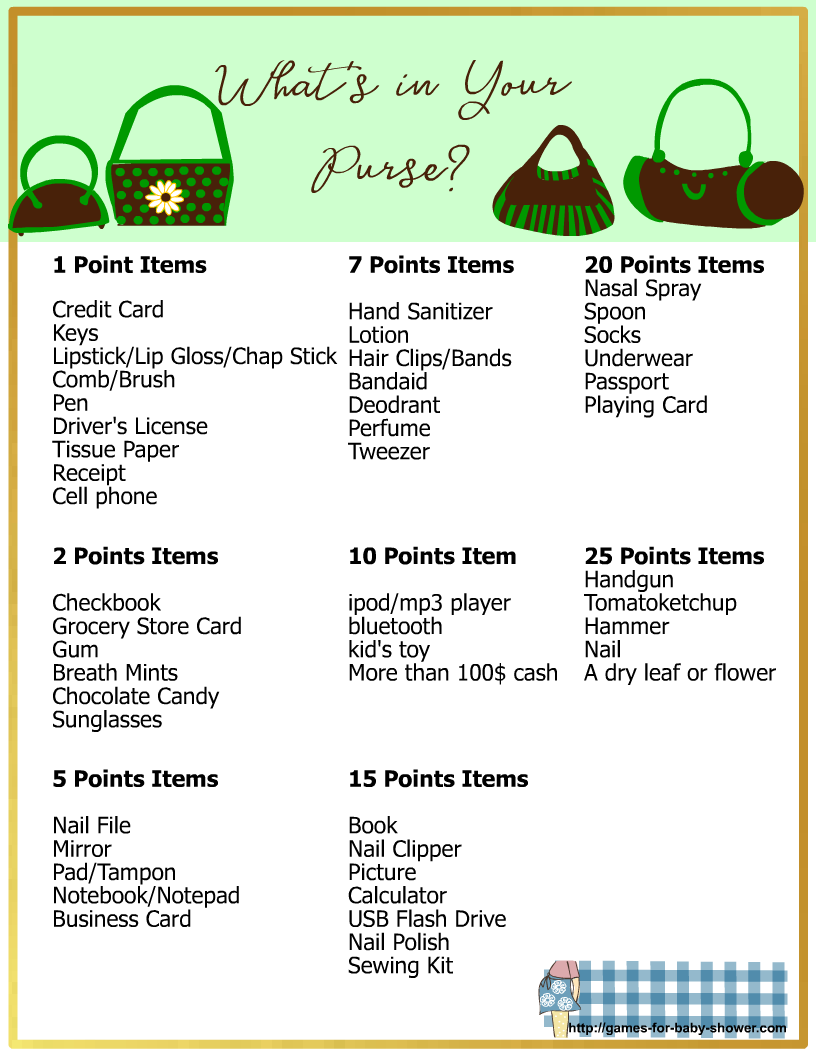 What 39 s In Your Purse Free Printable Baby Shower Game