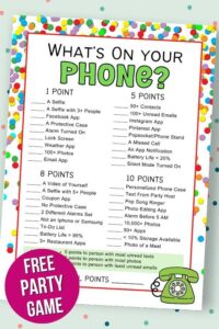 What 39 s On Your Phone Free Printable Party Game The Savvy Sparrow