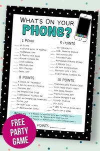 What 39 s On Your Phone Free Printable Party Game The Savvy Sparrow