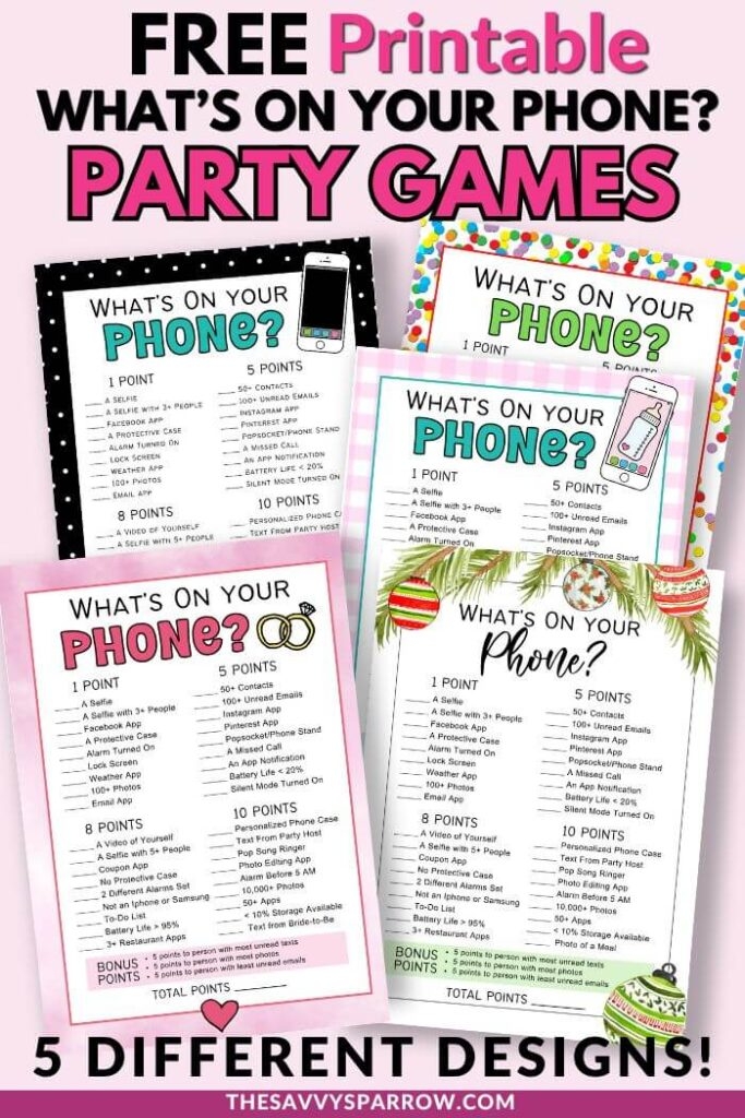What 39 s On Your Phone Free Printable Party Game The Savvy Sparrow