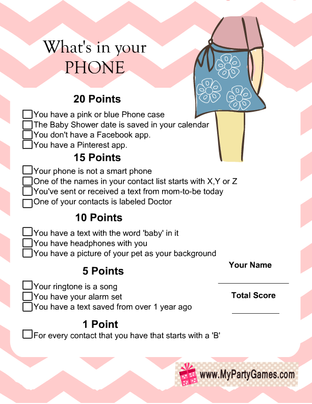 What s In Your Phone Baby Shower Game