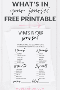 What s In Your Purse Game Free Printable Modern MOH Bridal Shower