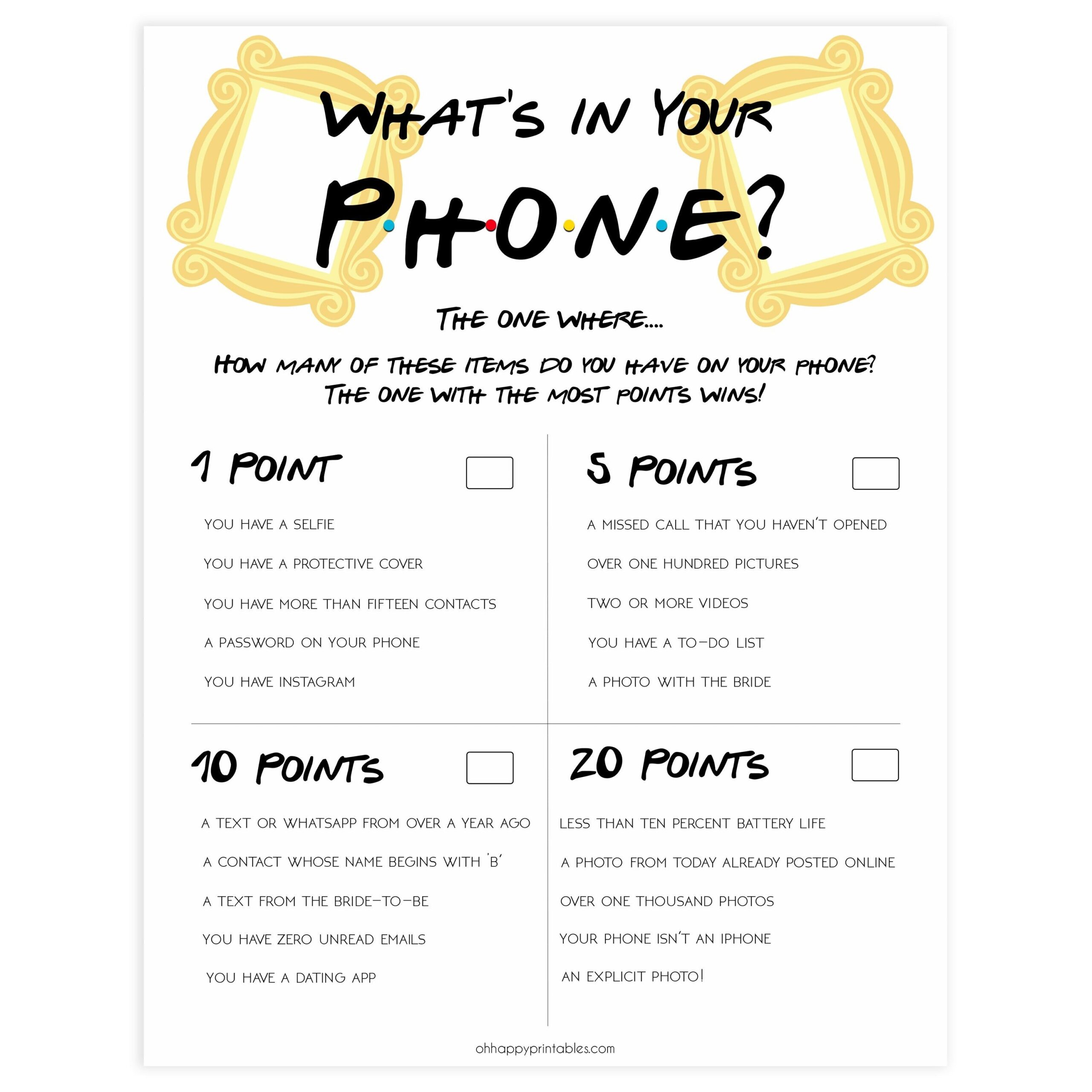 What'S In Your Phone Game Free Printable