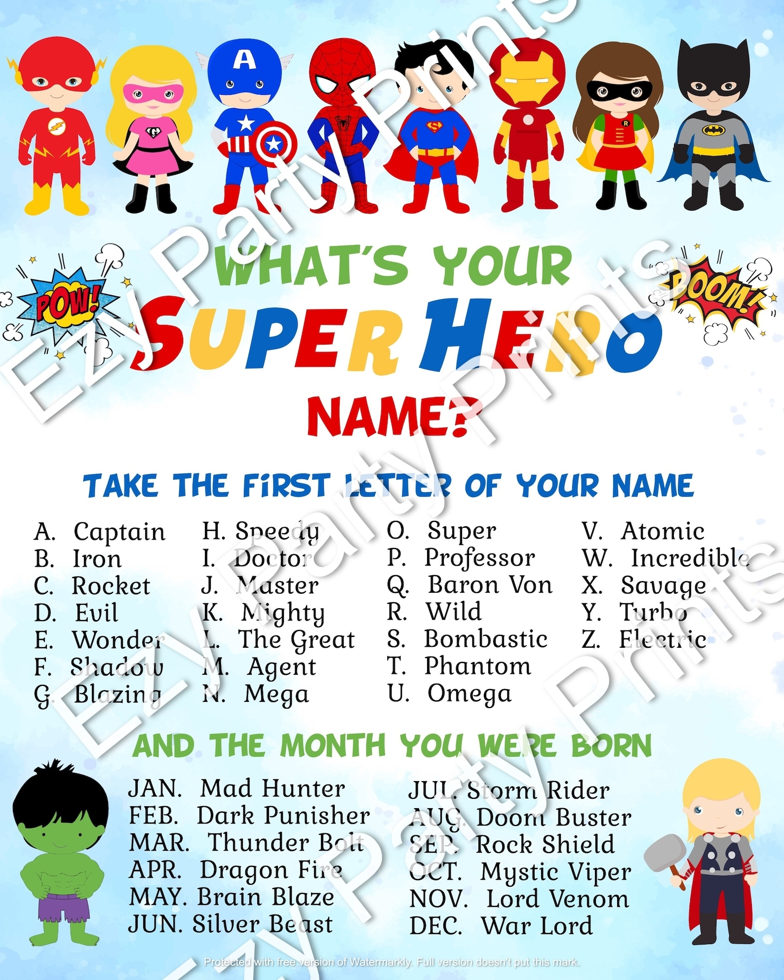 Whats Your Superhero Name INSTANT DOWNLOAD Instant Printable Etsy