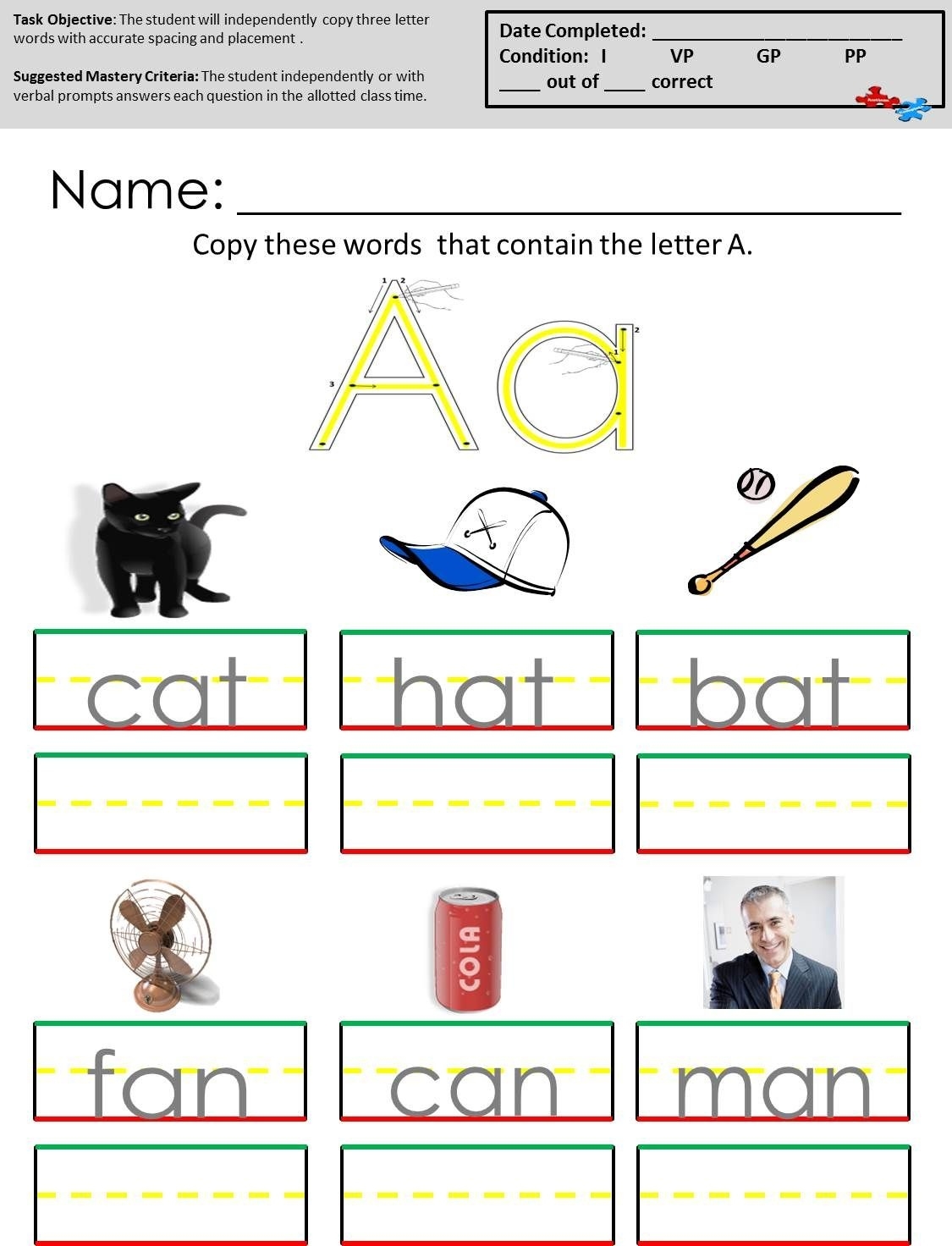 Worksheet For Autistic Students